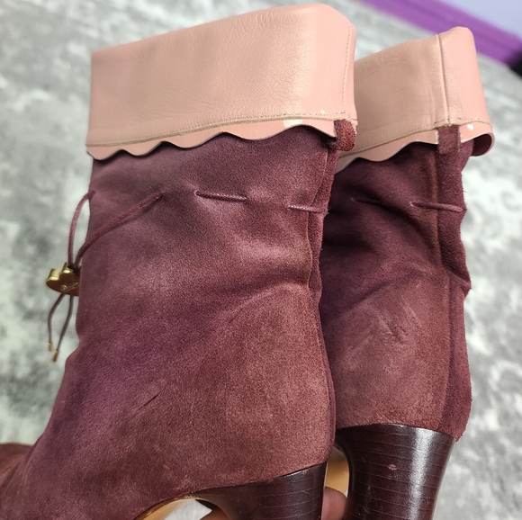 Moschino Cheap And Chic Mauve Maroon Pink Leather Suede Cylinder Heel - Picture 10 of 16